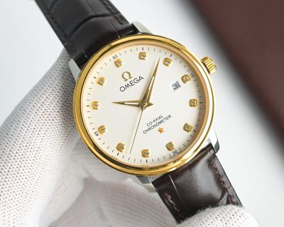 Omega 40*12mm Imported Citizen Movement 316L Steel Genuine Cow Leather Strap Men Watch